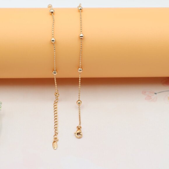 "Beaded Ball Chain Rose Gold Necklace, XPNL0184 - Picture 10 of 13